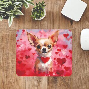 Chihuahua With Hearts Computer Mousepad Mouse Mat Office Decor Handmade